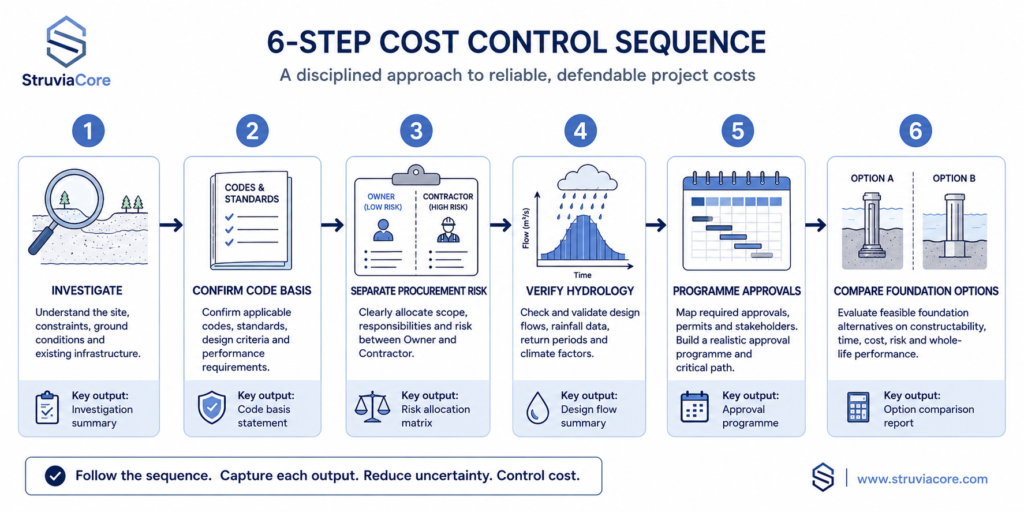 Step-by-step process for controlling hydraulic engineering cost factors on a Nigerian project