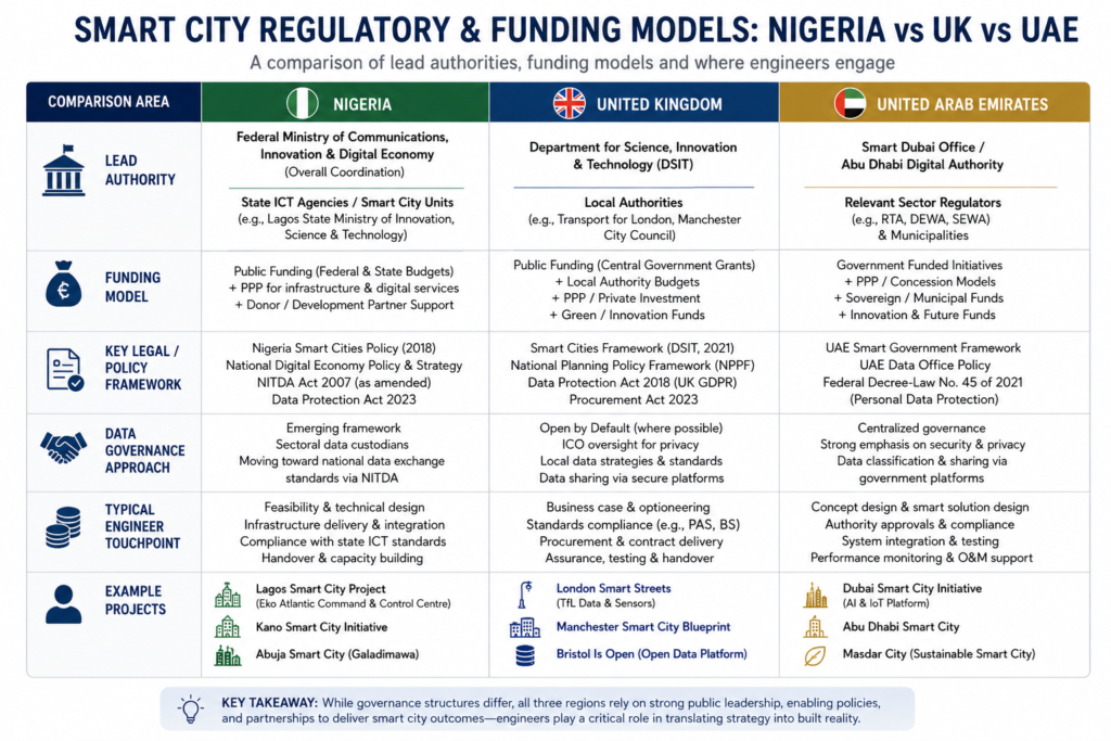Comparison of smart cities regulatory models in Nigeria UK and UAE
