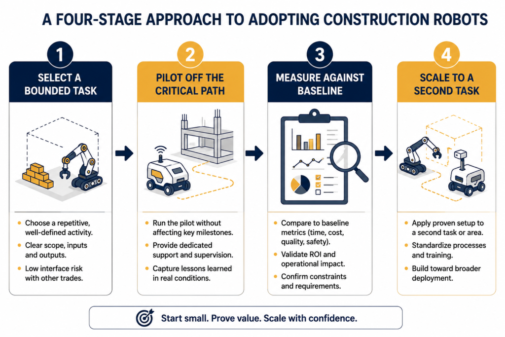 Illustrated adoption process for a construction robotics pilot