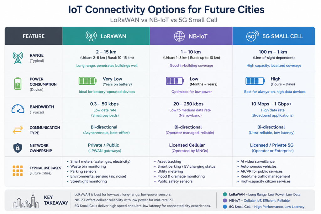 Comparison of IoT connectivity protocols used in future cities infrastructure