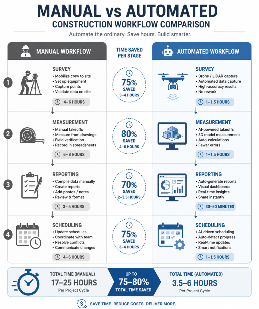 Automation benefits in construction workflow comparison chart