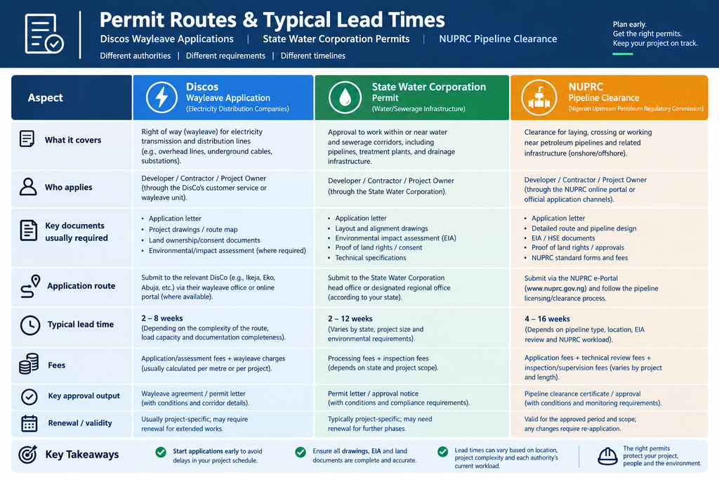 Comparison table of Nigerian utility permit routes and typical lead times