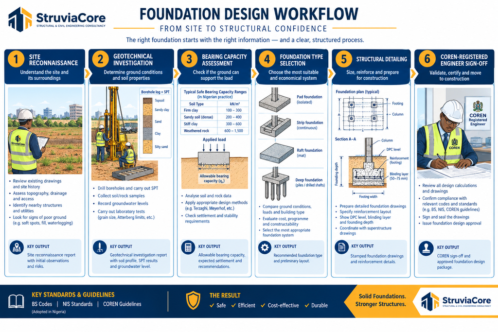 Step-by-step foundation design process and checklist for site engineers in Nigeria